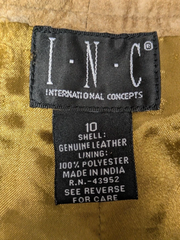 INC International Concepts Pants Womens 10 Tan Genuine Leather Suede Straight - Image 2 of 4