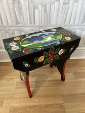 CHARMING VINTAGE WOODEN HAND PAINTED BARGE WARE STOOL / SEWING BOX SHABBY CHIC