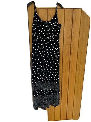 Oasis Black White Polka Dot Maxi Dress Size 10 UK