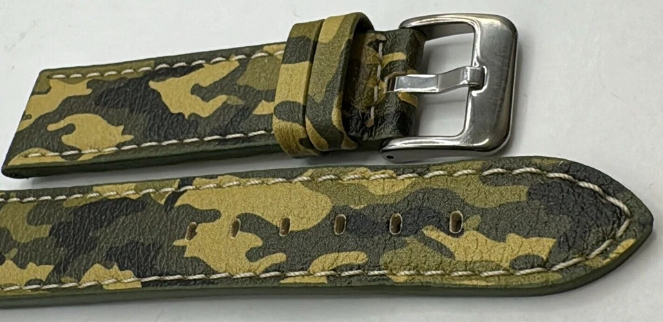 Cinturino camouflage Woodland vera pelle made in Italy 12mm a 34mm bacchettone - Immagine 3 di 3