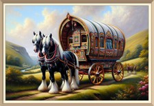 Landscape Print Scottish Romany Gypsy Shire Horse Wagon Roma Bow Top Caravan R47