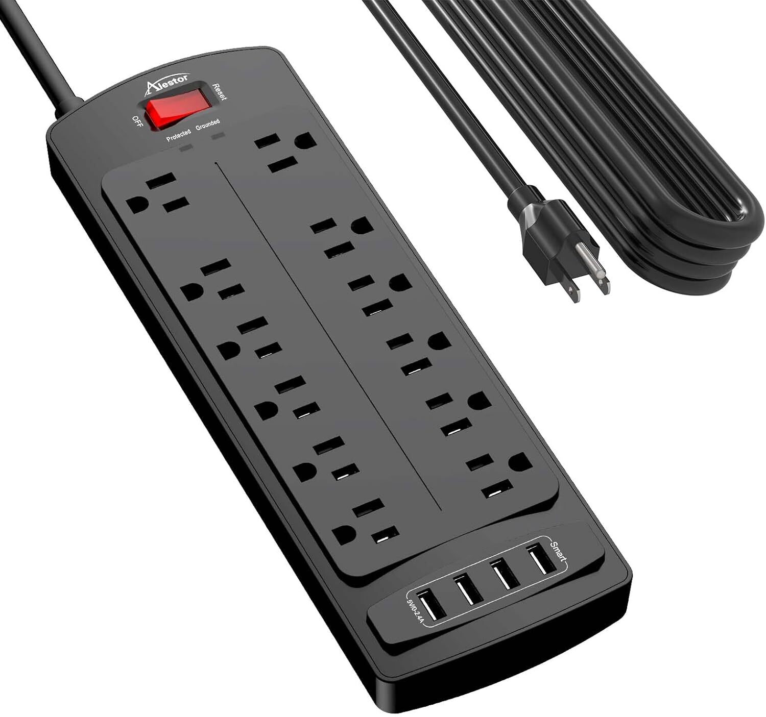Power Strip, ALESTOR Surge Protector with 12 Outlets and 4 USB Ports, 6 Feet...