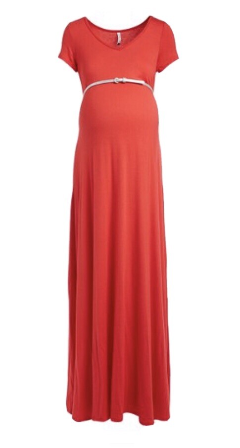 Planet Motherhood Red Short Sleeve Scoop Neck Long Belted Maxi Dress Size L