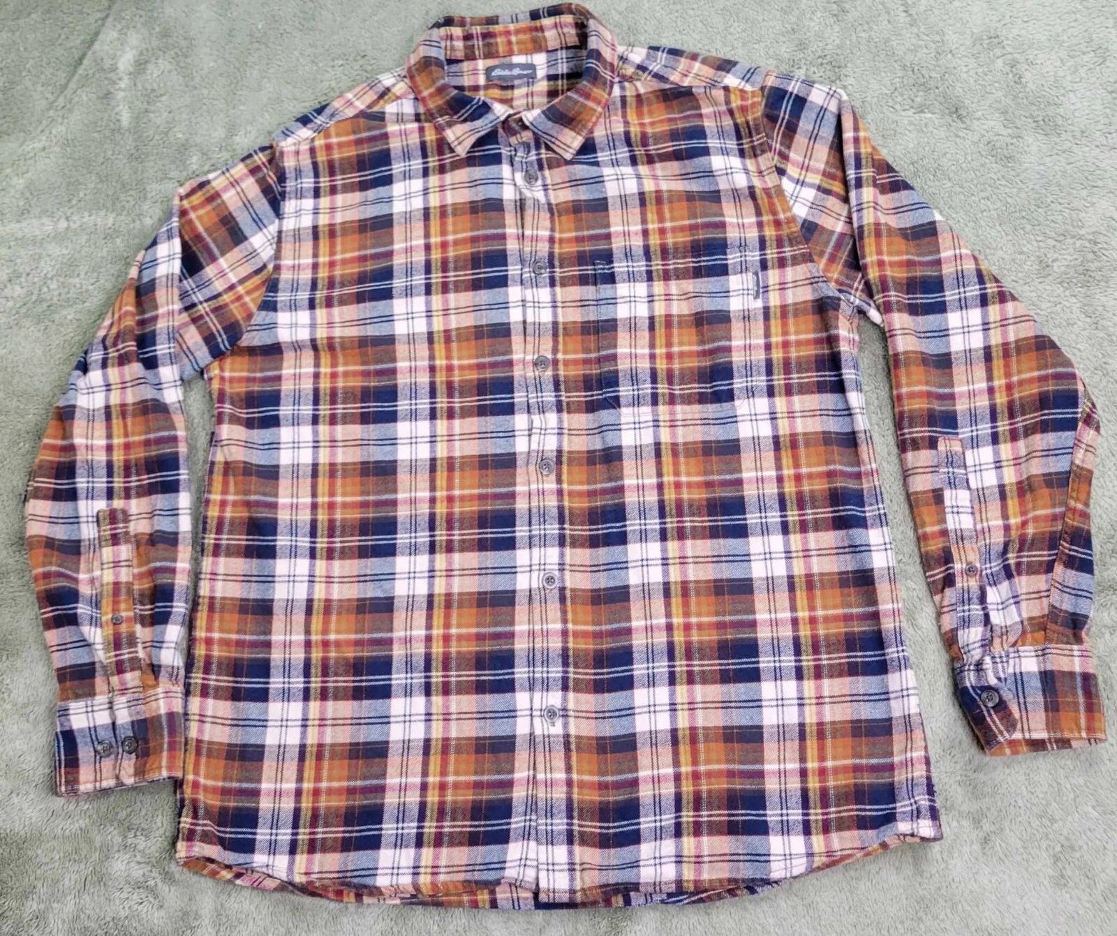 Eddie Bauer Shirt Men's Size Large Long Sleeve Flannel Bristol Rust Plaid