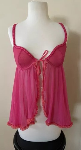 Victoria's Secret Sexy Little Thing Pink Ruffled Laced Script Tie Front Babydoll
