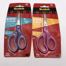 Scotch Kids Pointed Tip Scissors Soft Touch Handles Ages 6+ Pack of 2