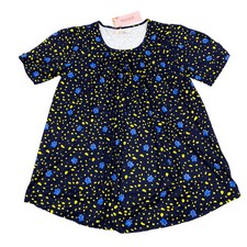 Maner Womens Size L Short Sleeve Top Paw Print Navy Blue/Yellow