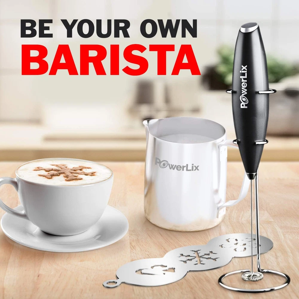 Milk Frother with Stand Set Handheld Battery Operated Electric Foam Maker Frothe