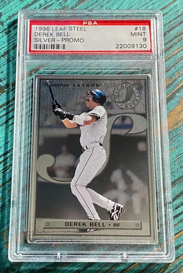 DEREK BELL Astros 1996 Leaf Steel Silver Promo Sample #18 PSA 9 MINT Pop 1 - Image 2 of 2