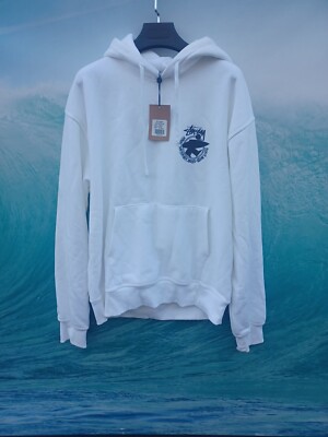 Stussy Rare White Beach Roots Soft Fleece Hoodie Pullover Blem Special #0327