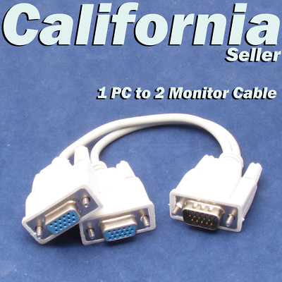 1 PC to 2 VGA SVGA Monitor Video Y Splitter Cable Dual SCREEN AUX 15 Pin Adapter