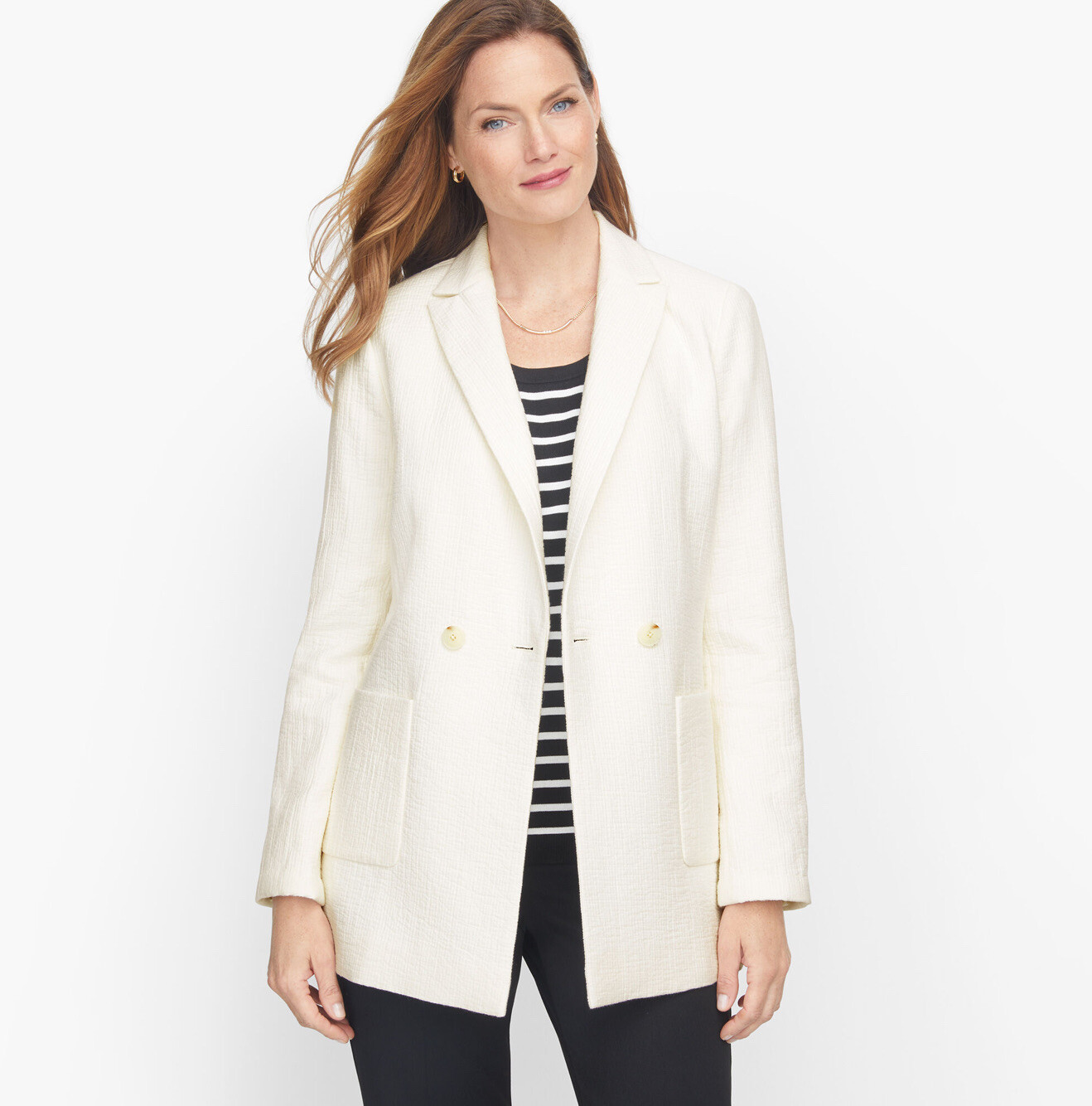 Talbots Off-White Textured Double Breasted Blazer… - image 1