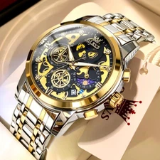OLEVS Mens Watch Stainless Steel Luxury Business Wristwatch Date Luminous Quartz