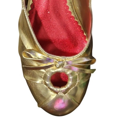 Liliana Metallic Gold Ballet Flats Slippers Vegan Leather Bow Embellished 6.5 - Picture 3 of 5