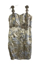 Mac Duggal Womens 16 Metallic Satin Floral Embellished Sheath Dress Cocktail
