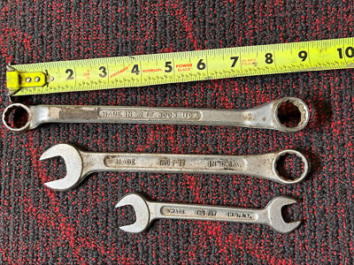 (3) Vintage Tru-Fit Wrenches Off-Set Lectrolite 12 Point USA Open-End & Combo