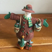 Lang & Wise 1st Edition 1998 Marked Red Coat & Hat Resin Snowman w Christmas Tre