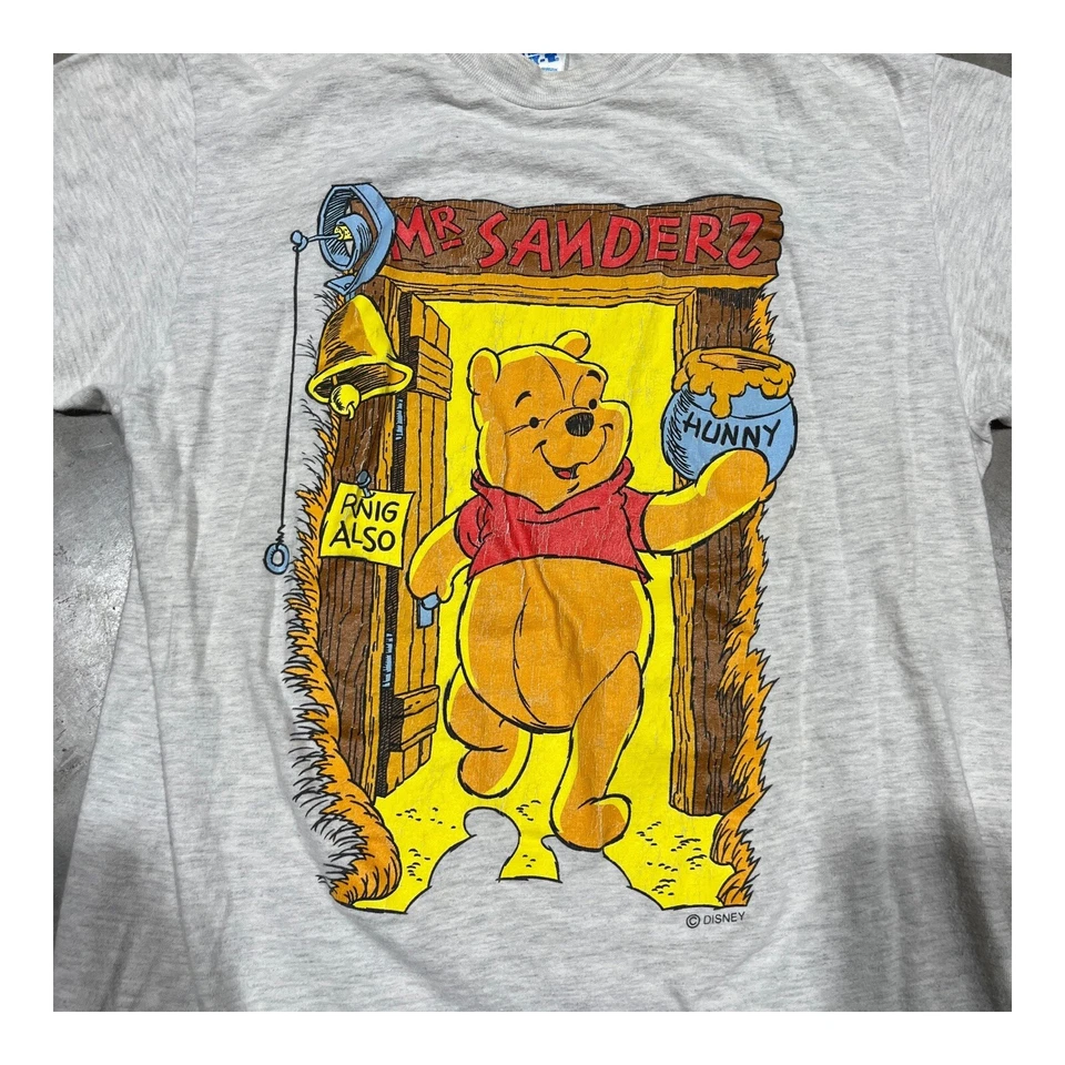 Camisa Winnie The Pooh Vintage Años 80 90 Disney Puntada Única Hanes Beefy T Gris Foto 2 de 4