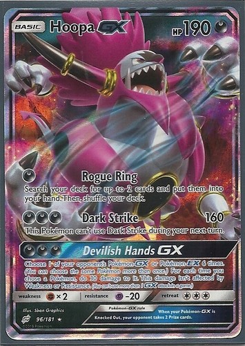 2019 HOOPA GX 96/181- TEAM UP Pokemon Card- RARE HOLO NM/M