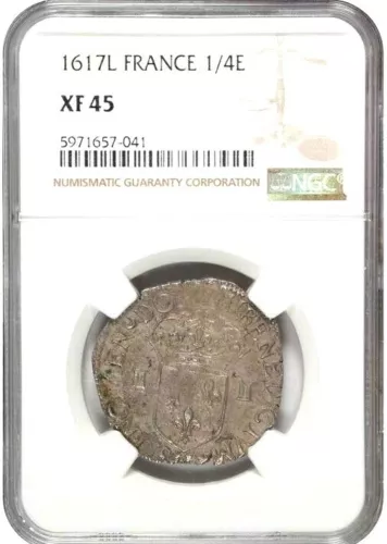 1617 L France 1/4 Ecu, Bayonne Mint, NGC XF 45