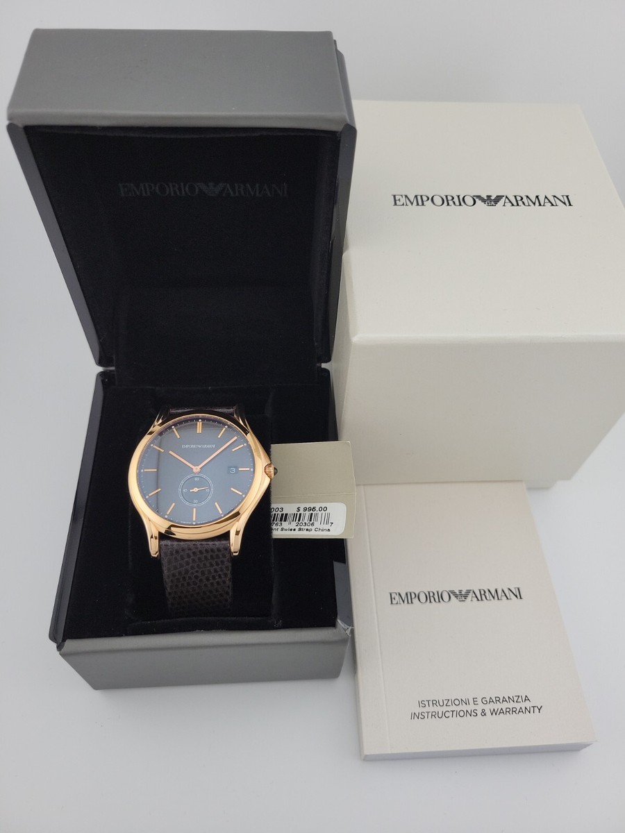 $995 MSRP | Emporio Armani Men's Gold Tone Black Leather