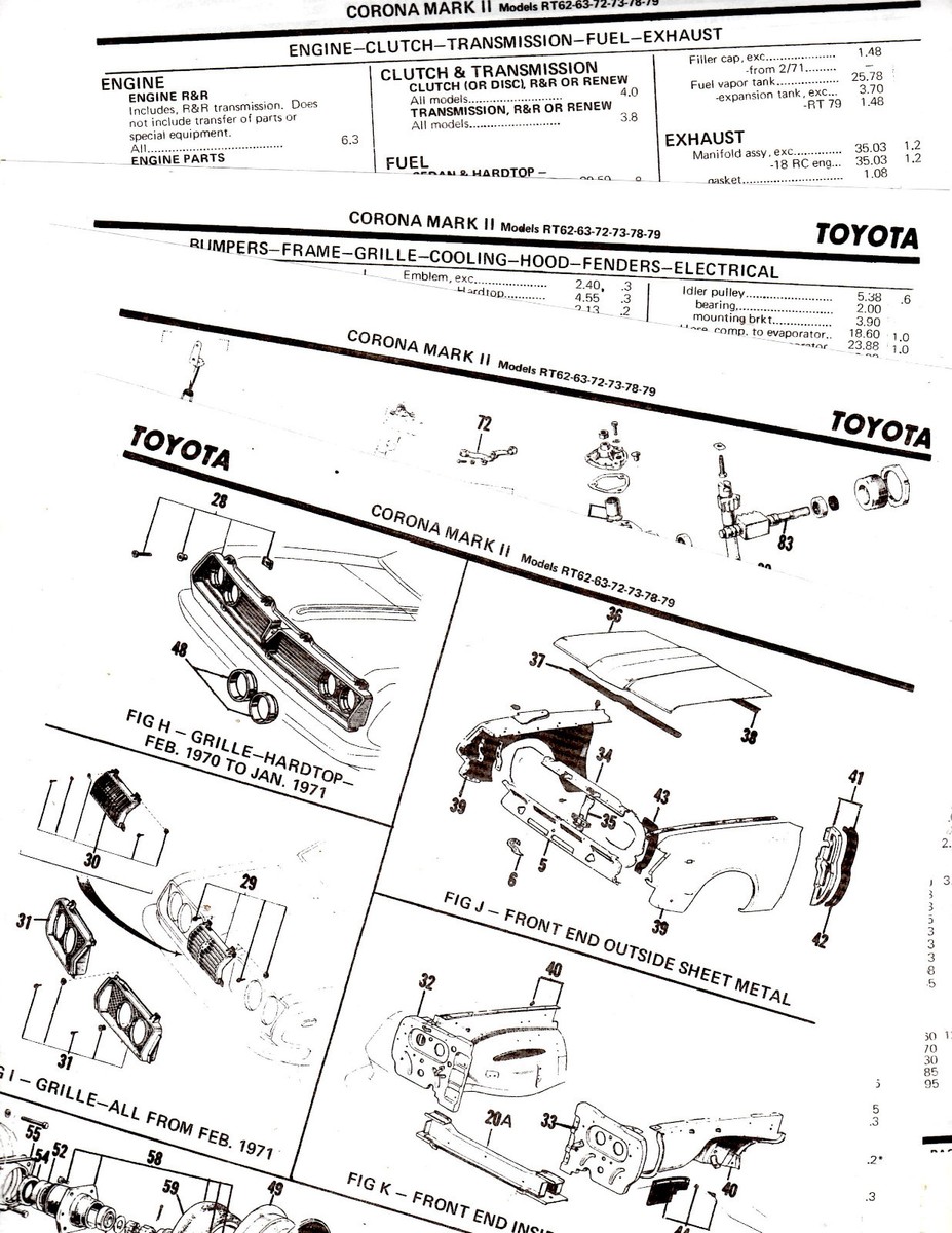 TOYOTA CORONA MARK II RT62 63 72 73 78 79 BODY PARTS LIST