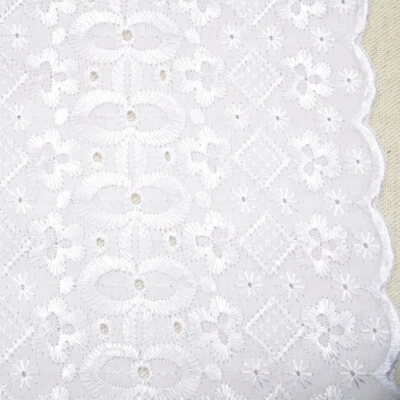 Poly Cotton Broderie Anglaise - Double Border - White - 140cm/56" Wide - £7.99mt