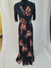 Asos Maternity women 8 short sleeve maxi dress floral v-neck slit sides