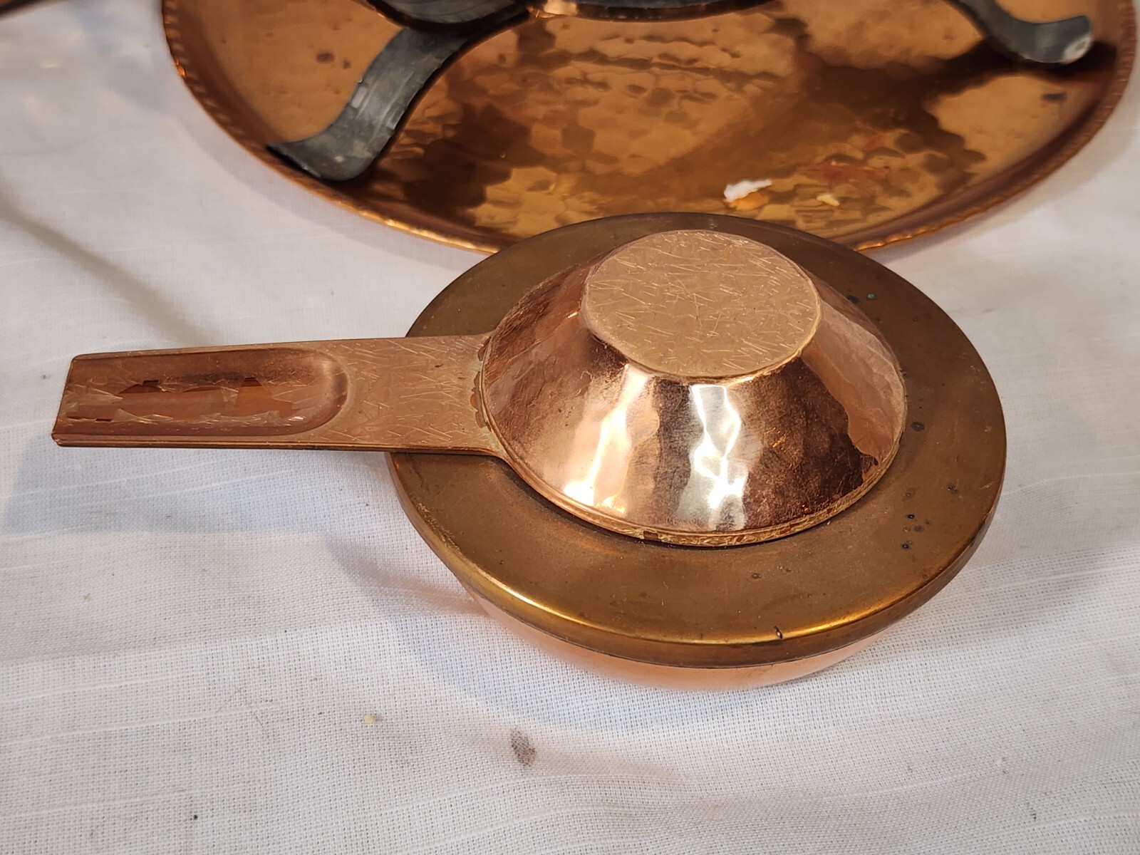SIGG Switzerland Hammered Copper Fondue Pot w/Iron Stand, Tray, Burner, NICE!