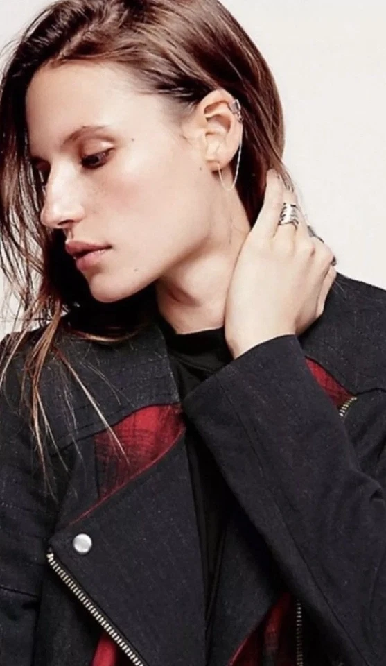 NUEVA Chaqueta Free People Roja Negra a Cuadros Moto Cremallera Talla S $198 Foto 4 de 4