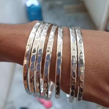 7 Set of 925 Sterling Silver Hammered Bangle Boho Women  s Cuff Bracelet P 250