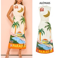 Alemais Al mais SAMAKI MIDI DRESS US 8 Beaded rope belt pocket tropical vacation