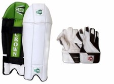 CW Combo Of Batting Pads Crown Green White+ WK Gloves County+ Free Shipping