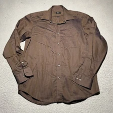 Hugo Boss Button Shirt Mens 15 - 41 Long Sleeve Brown Cotton Casual Shiny