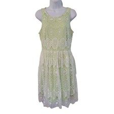Betsey Johnson 10 Green White Lace Dress Sleeveless Spring Tea Party Feminine