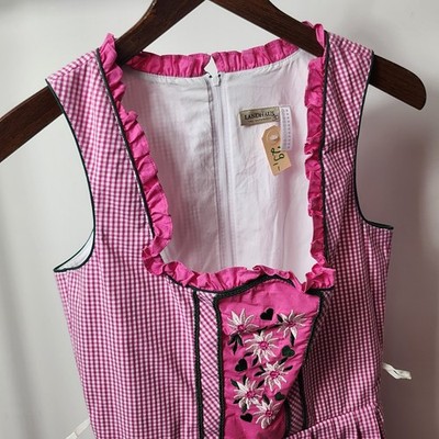 Landhaus Dirndl Kleid Damen 36 Rosa Weiß Tracht Oktoberfest Baumwolle