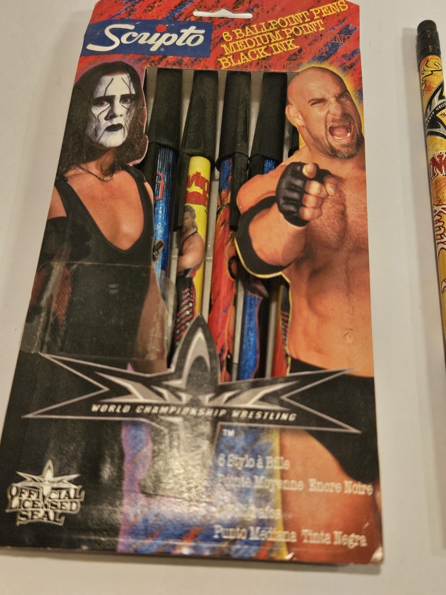NEW WCW Goldberg Sting Scripto 6 Ballpoint Black Ink Pen Set WWE