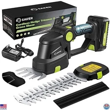 Saker 20V Cordless Hedge Trimmer - Electric Shrub Shears with Battery & Charger