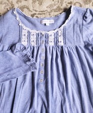Eileen West Women's Small Nightgown Blue Lace Long Sleeve Cottagecore Prairie S