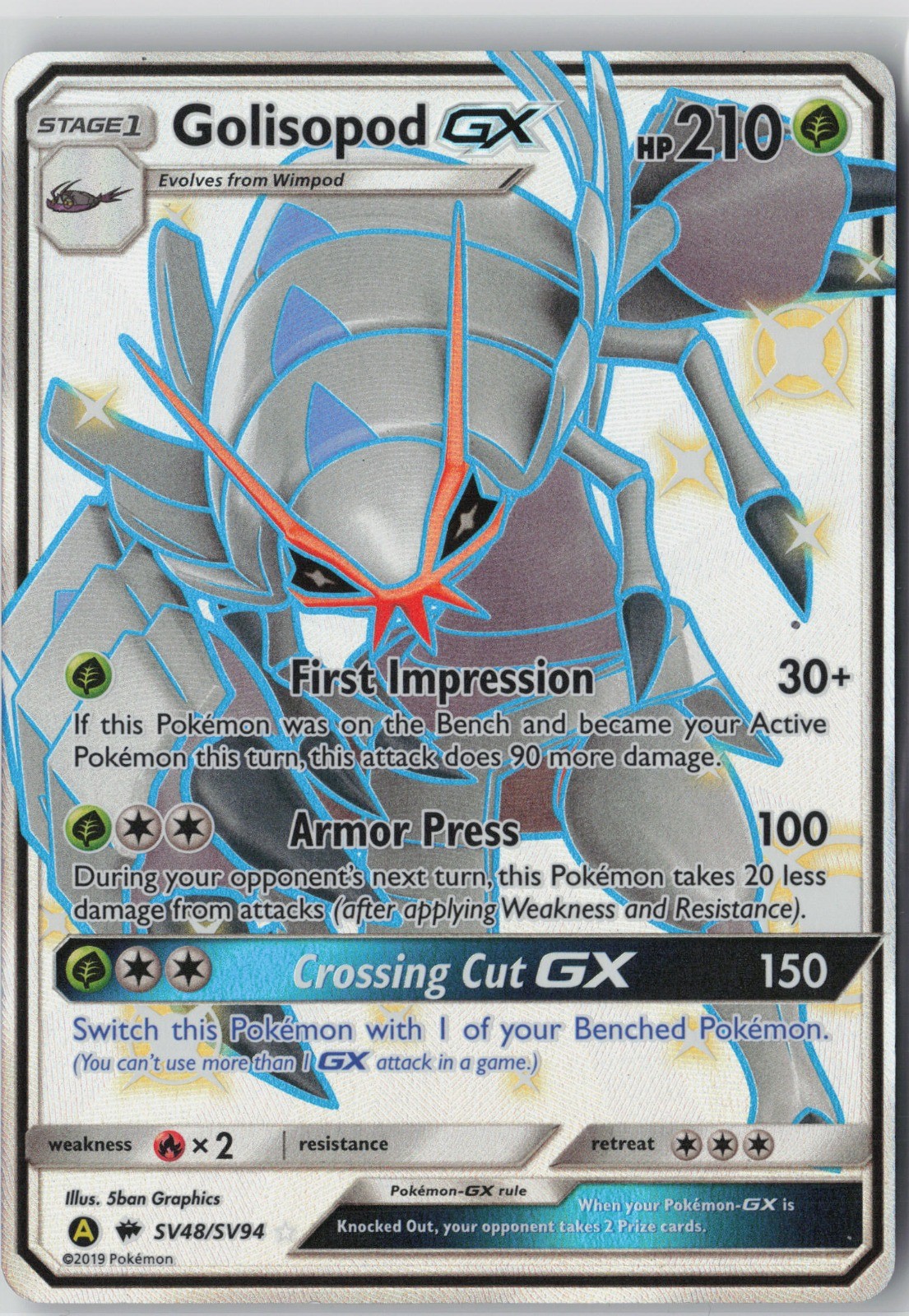 Golisopod GX Shiny Holo Rare Hidden Fates: Shiny Vault SV48/SV94 LP