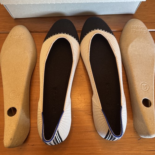 Rothy's Ballet Flat Cream Black Captoe TUXEDO Back Stripe Shoes Sz 10 Style #042 - Picture 12 of 17