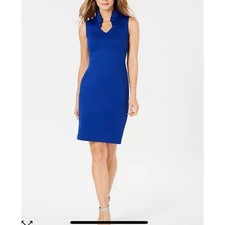 Calvin Klein Dress- size 4-Royal Blue Scuba Ruffled Neckline Dress Formal Guest