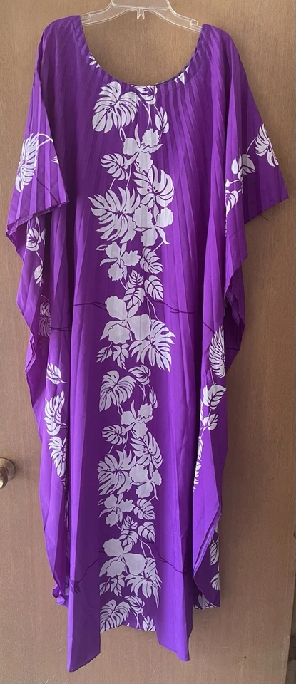 Maxi batwing púrpura vintage Kaftan Resort Line Hawaii plisado tropical floral Foto 2 de 4