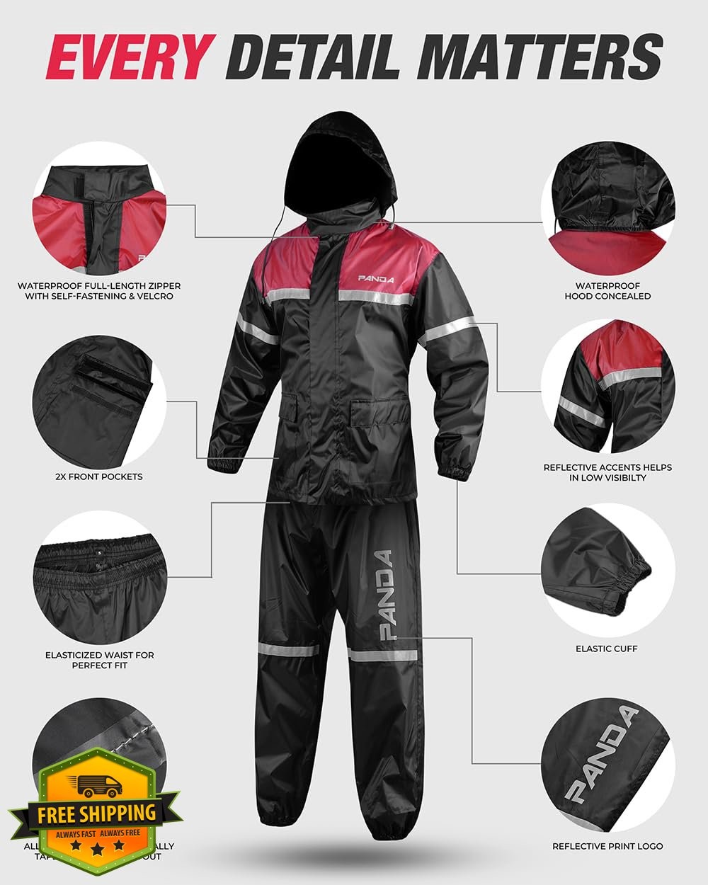 Men Women Motorcycle Rain Suit 2pc Reflective Waterproof Riding Gear image 3