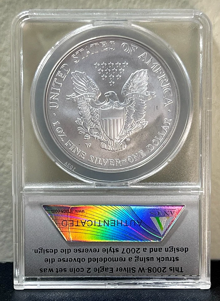 2008 W Burnished American SILVER Eagle REVERSE of 2007 ANACS SP69 - Image 2 of 2