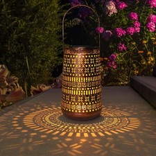 Solar Lantern Outdoor Hanging Lights, Metal Waterproof LED Garden Decor Brown