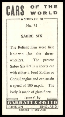 Barratt - 'Cars of the World' (1954) - Sabre Six - Imagen 2 de 2