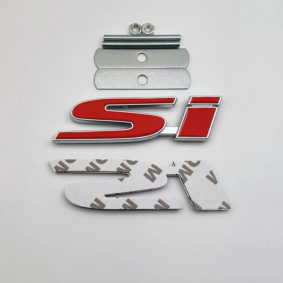 Chrome Red Si Logo Front Grille Emblem + Car Lid Bagde Metal Sticker Sport Decal Foto 3 de 4