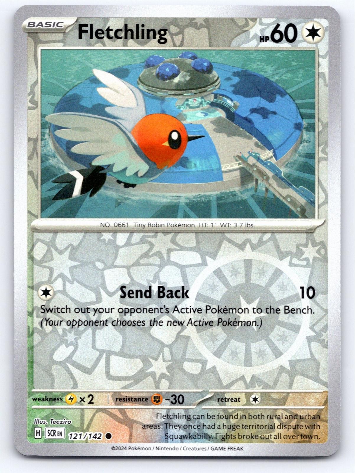 POKEMON FLETCHLING STELLAR CROWN 121/142 REVERSE HOLO COMMON NM A2026 FREE S&H