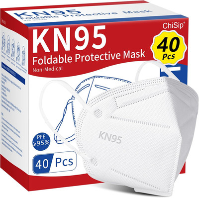 Chisip KN95 Face Mask 40Pcs, 5 Layer Design Cup Dust Safety Masks, Breathable Pr